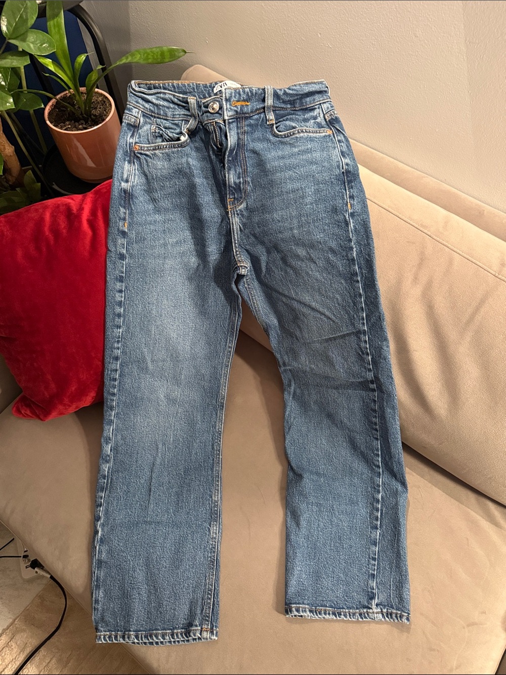 Zara Light Blue Straight-Leg Denim Jeans